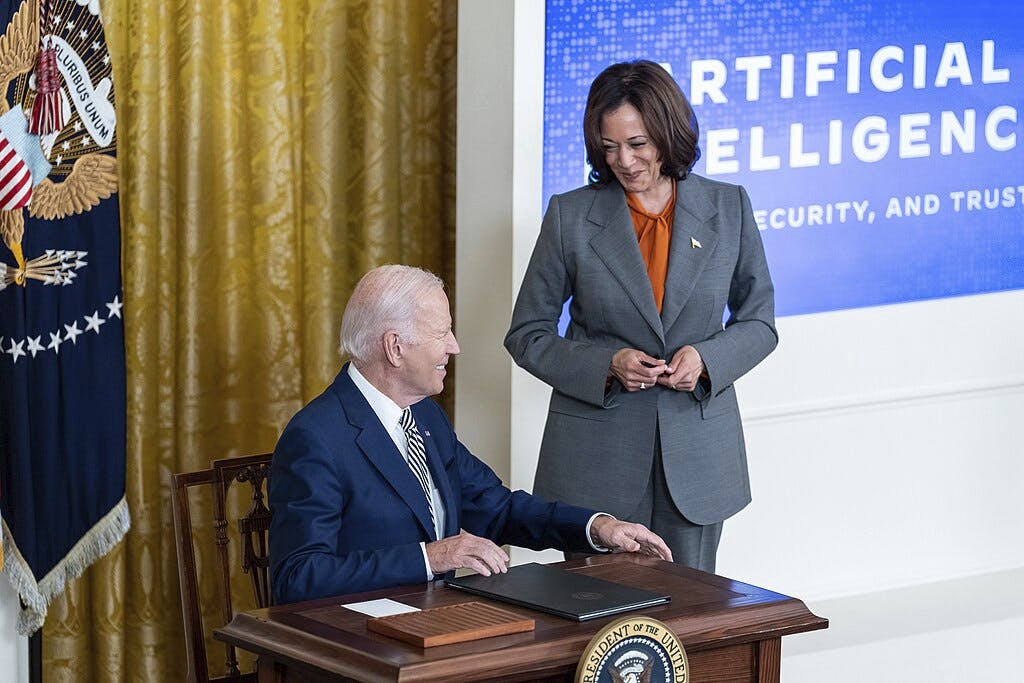 President Joe Biden signs an Executive Order establishing standards for Artificial Intelligence (AI) safety and security, Monday, October 30, 2023, in the East Room of the White House. (Official White House Photo by Adam Schultz)